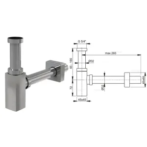 Сифон для умывальника цельнометаллический DESIGN квадратный A401 (AlcaPlast)