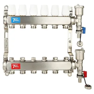 Группа коллект. VIEIR 1″х7х3/4″ без/расходомер, с дренаж. кр, воздухоотвод., нерж.сталь VR115-07A