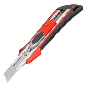 Нож, 18 мм, выдвижное лезвие «Quick blade» металлическая направляющая, двойная фиксация, эргономичная двухкомпонентная рукоятка Matrix