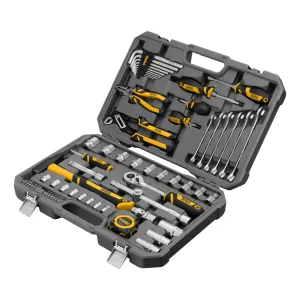 Набор инструментов, 1/2″, 1/4″, CrV, S2, пластиковый кейс, 64 предмета Denzel