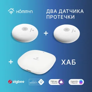 Комплект два датчика протечки и хаб Старт HOMMYN W2HOMKIT01