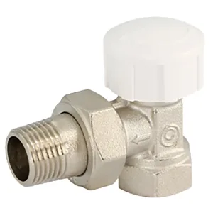 Вентиль Uni-Fitt термостатический угловой НВ 1/2″ с разъёмным соединением, никелированный