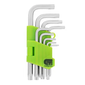 Набор ключей имбусовых Tamper-Torx, 9 шт: ТT10-ТT50.45x, закаленные, короткие, никель Сибртех